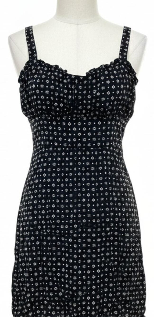 Y2K Trixxi Babydoll Mini Dress L Black Yellow White Floral Sleeveless Sundress